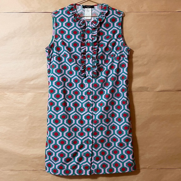 Weekend MaxMara Curvato Geometric Print Ruffle Shirt Dress Button Front Size 10 - Picture 1 of 13